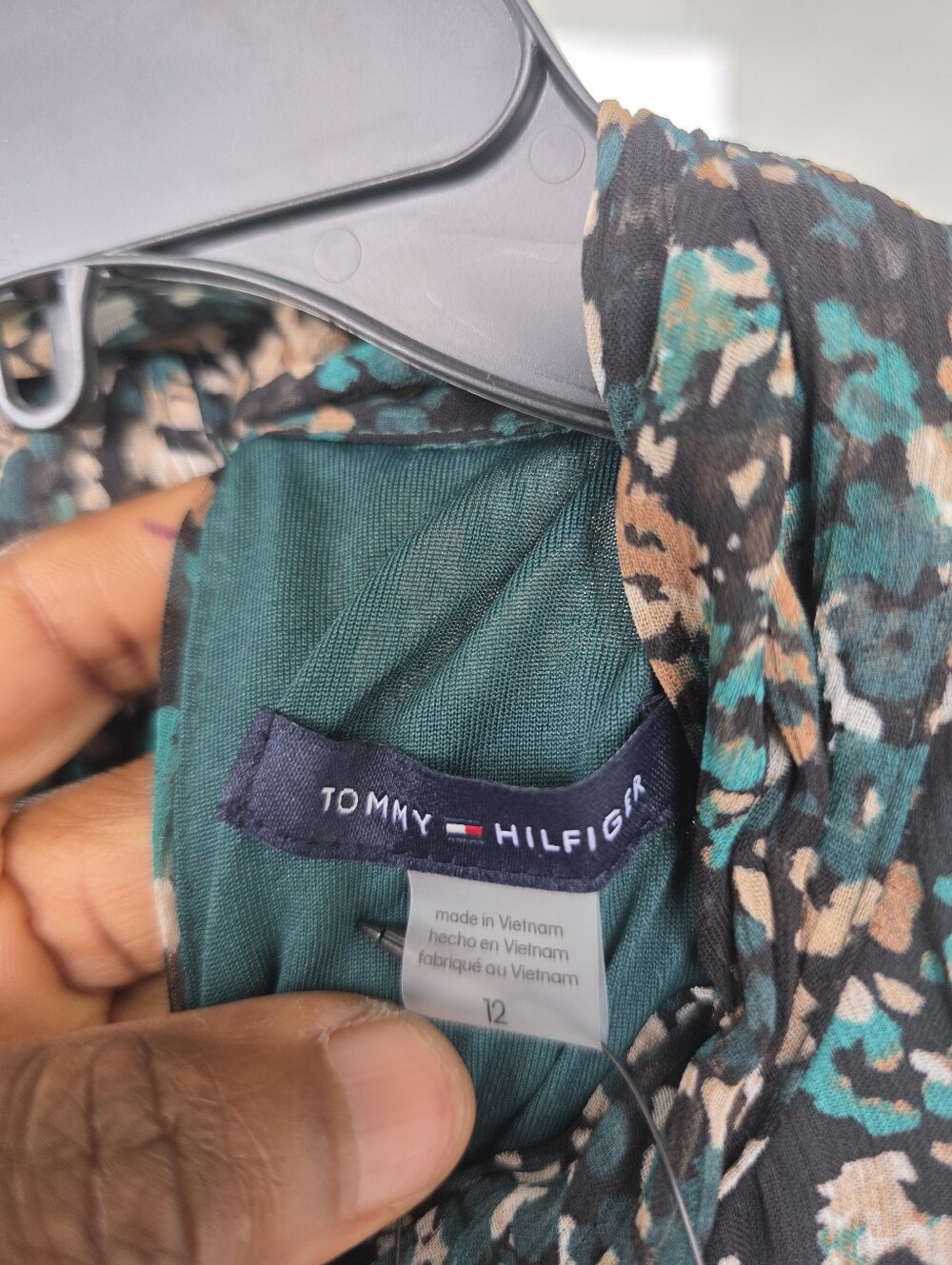 Tommy Hilfiger Sleeveless Floral Print Dress Cowl Neck Green Black Size 12 Party - Picture 5 of 11